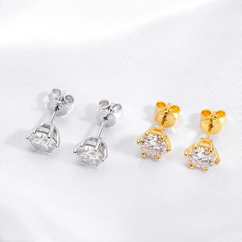 Barva D 0,5-2CT D VVS1 Pravé moissanitové náušnice puzety pro ženy Laboratorní diamantové náušnice puzety 100% stříbro S925 pozlacené 18K zlatem