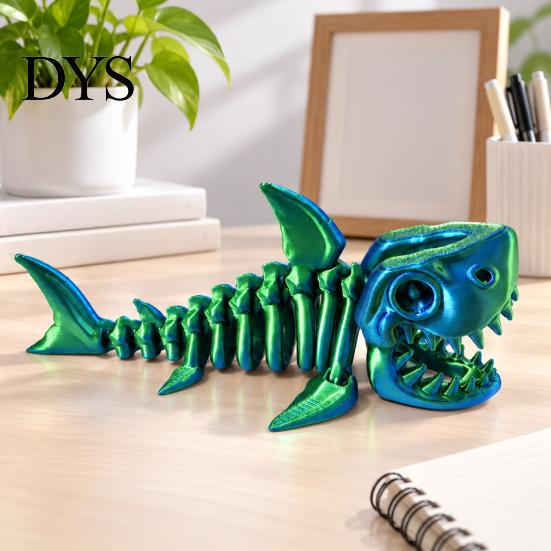 Creative Gift for Boys Girls 3D Printed Articulated Skeleton Shark Figurine, Pearlescent Flexible Joint Desktop Ornament Kids Bone Toy, Fidget
