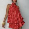 Backless Polka Dot Dress Sleeveless Chiffon Dress Fashion A Line Halter Dress  Holiday