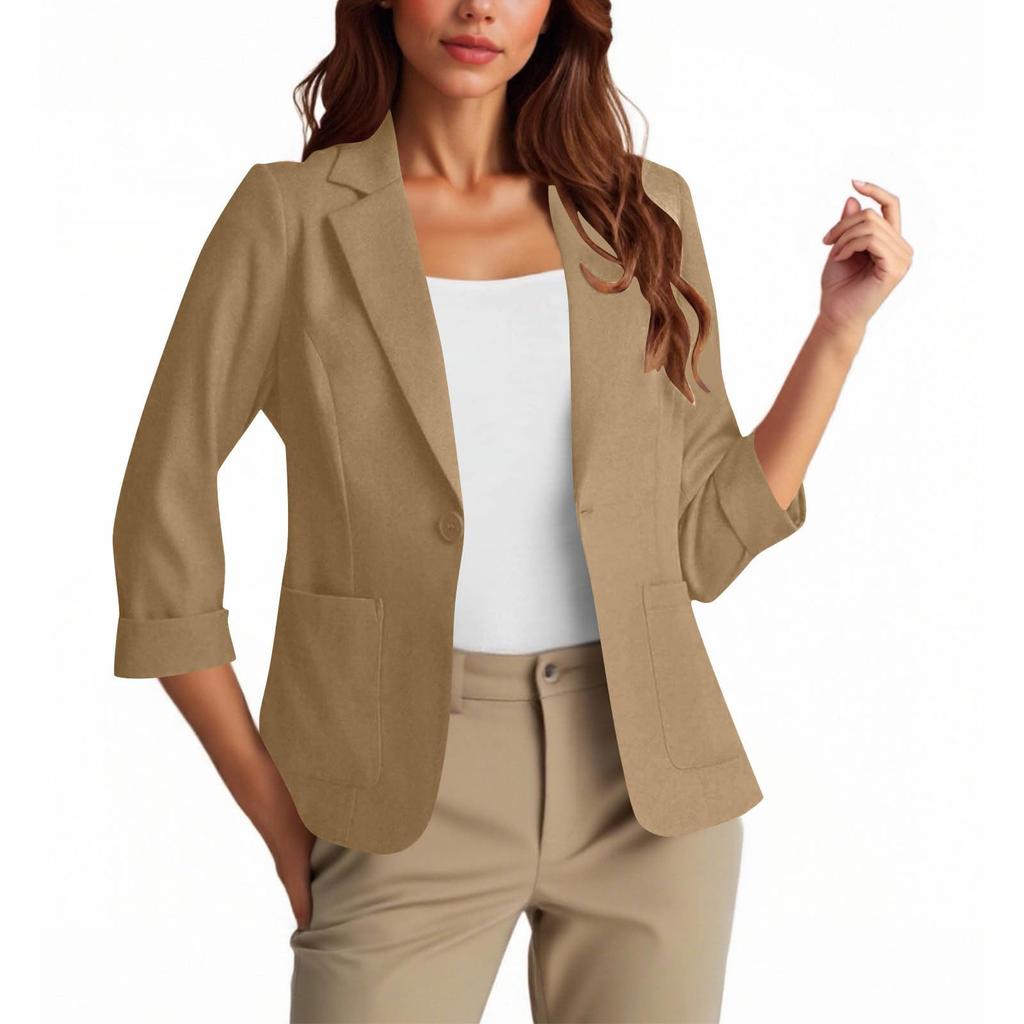 Womens Casual 3/4 Sleeve Blazers Open Front Solid Color Lapel Collar Work  Business Suit Jackets
