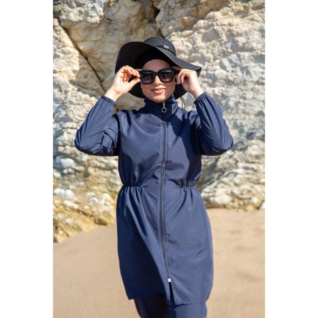 Geanta Geanta Taie Elastica Costum De Baie Hijab Set 2 Piese Bleumarin