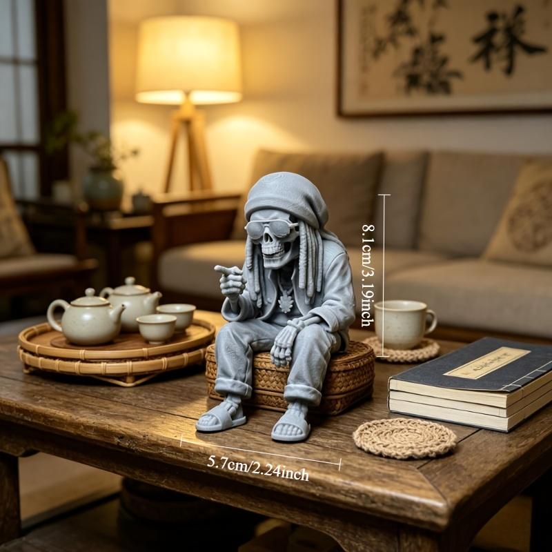 Reggae Dreadlocks Skeleton Figurine 3D Printed Skull Statue Cool Desk Ornament Decor for Reggae Hip-Hop Culture Enthusiasts Gift