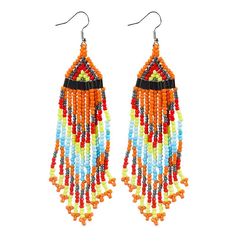 1 Pair of Bohemian Beaded Colorful Geometric Long Earrings as Earring Accessories