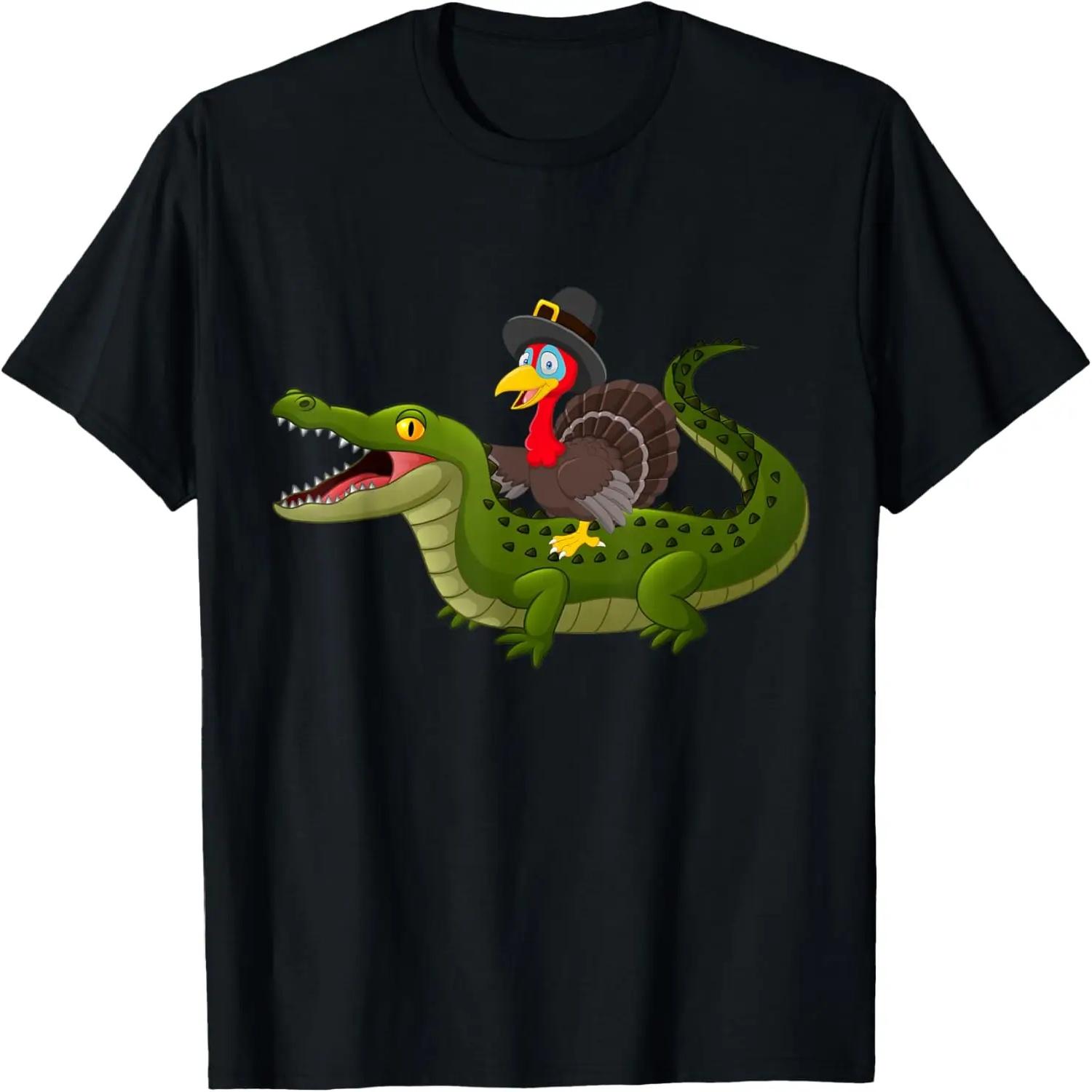 

Funny Thanksgiving Turkey Riding Crocodile Gift Idea T-Shirt XXXXXL чорний