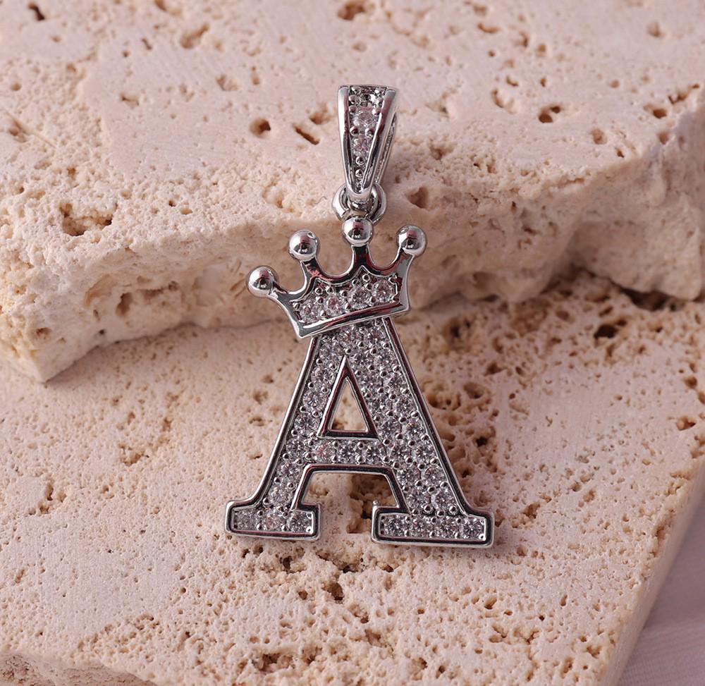 Gold-Plated Crown Rhinestone Letter Pendant Necklace