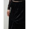 Anggae Asymmetric Washed Velvet Shirring Skirt Black