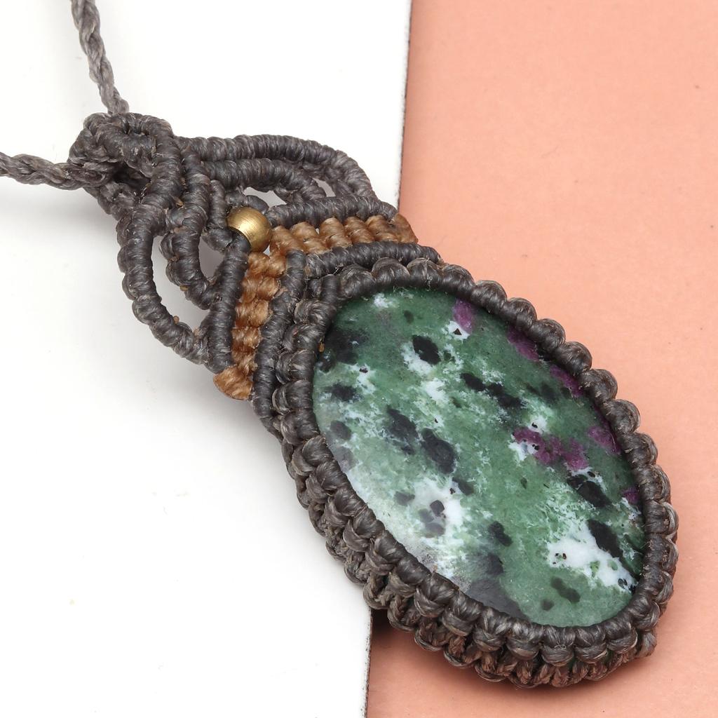 Handmade Ruby Zoisite Macrame Thread Gemstone Jewelry 20-36''Ad Necklace