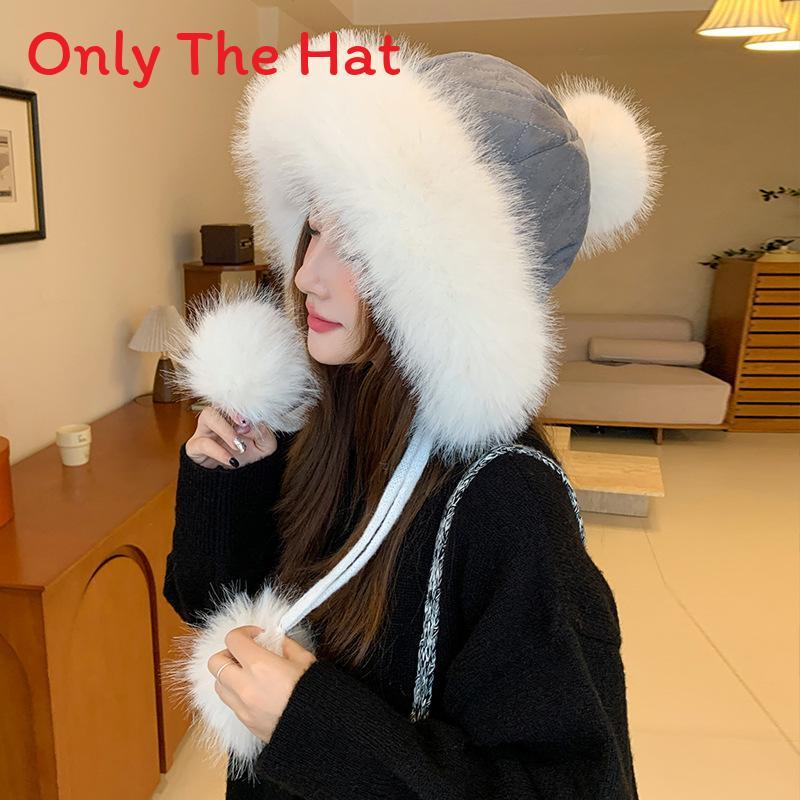 Winter Fleece Beanie Hat For Women With Ear Flap And Warmth серый