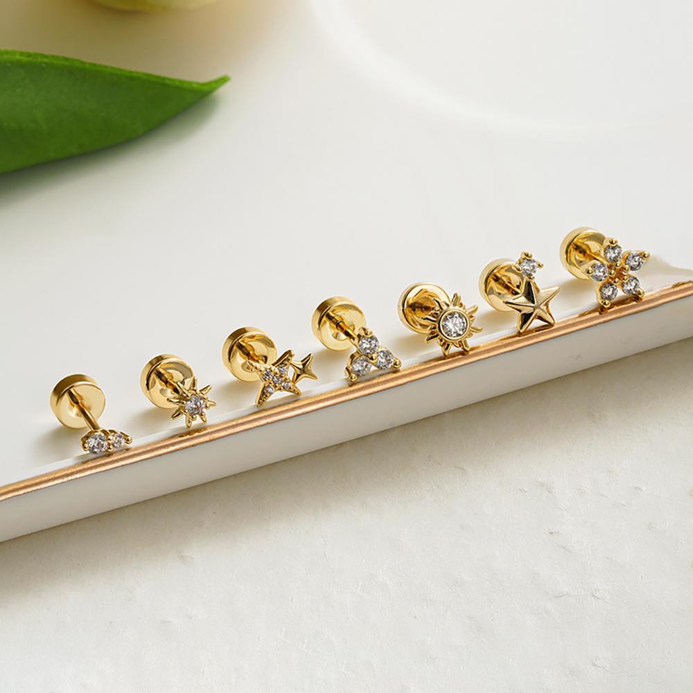 1PC Stainless Steel Star Moon Sun Stud Earrings For Women Simple Daily Wear Cartilage Piercing Earring Punk Unisex Rock Jewelry