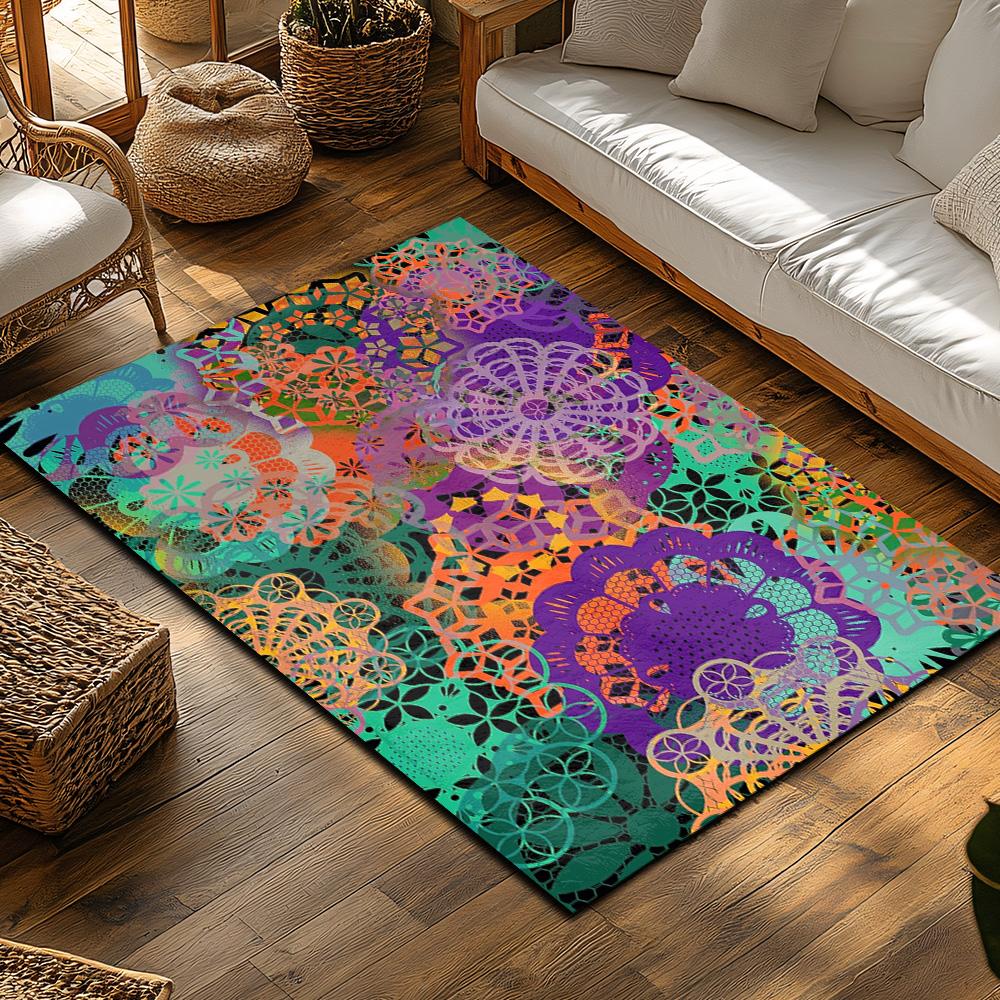 Unique Mandala Pattern Floor Mat Non-Slip Entrance Rug Home Decor Living Room Bedroom Carpet Washable Area Rug Modern Abstract D
