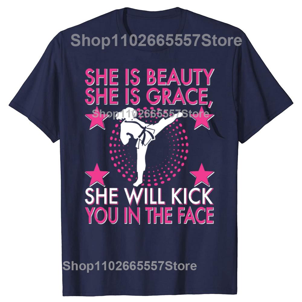 Funny Karate Taekwondo Girl Women Karate Kick Tshirts Unisex Womens Fashion Casual Tshirt 100 Cotton Loose Oversized T Shirt