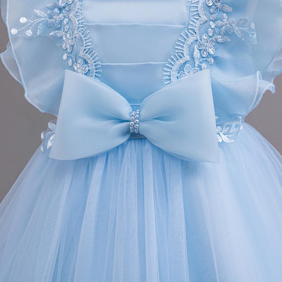 New Kids Net Lace Princess Dress with Frills, Large Size Girls' Birthday Outfit