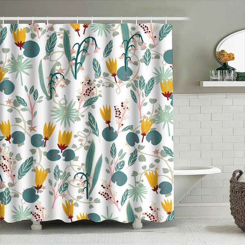 Modern Floral Shower Curtain Waterproof Home Decor Bathroom Accessories White Yellow Green Red Blue Print