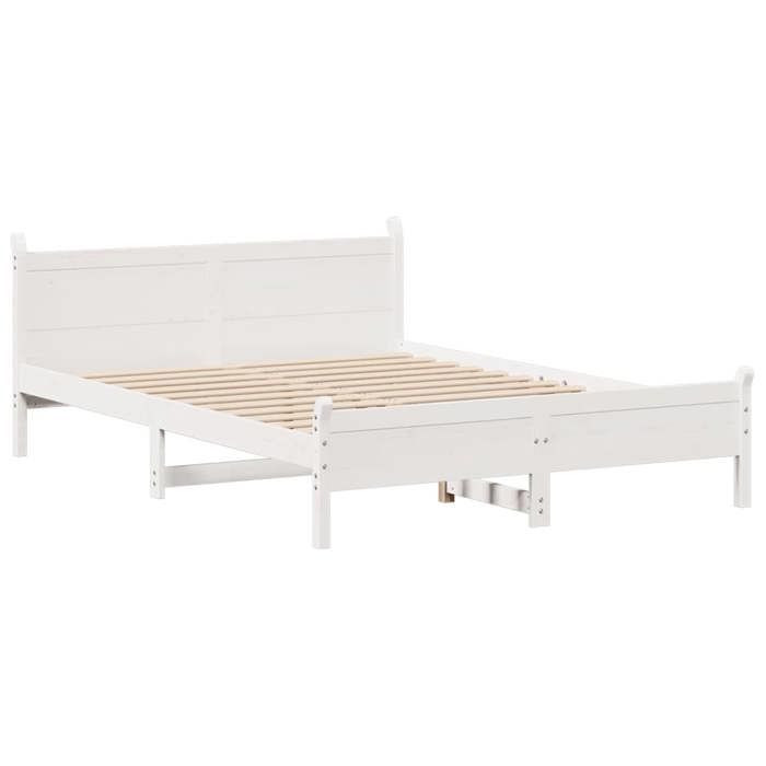 VidaXL Bed Frames Without Mattress White 135x190 Cm Solid Pine Wood, Bedroom Furniture, Slatted Base, Wooden Bed, 855607