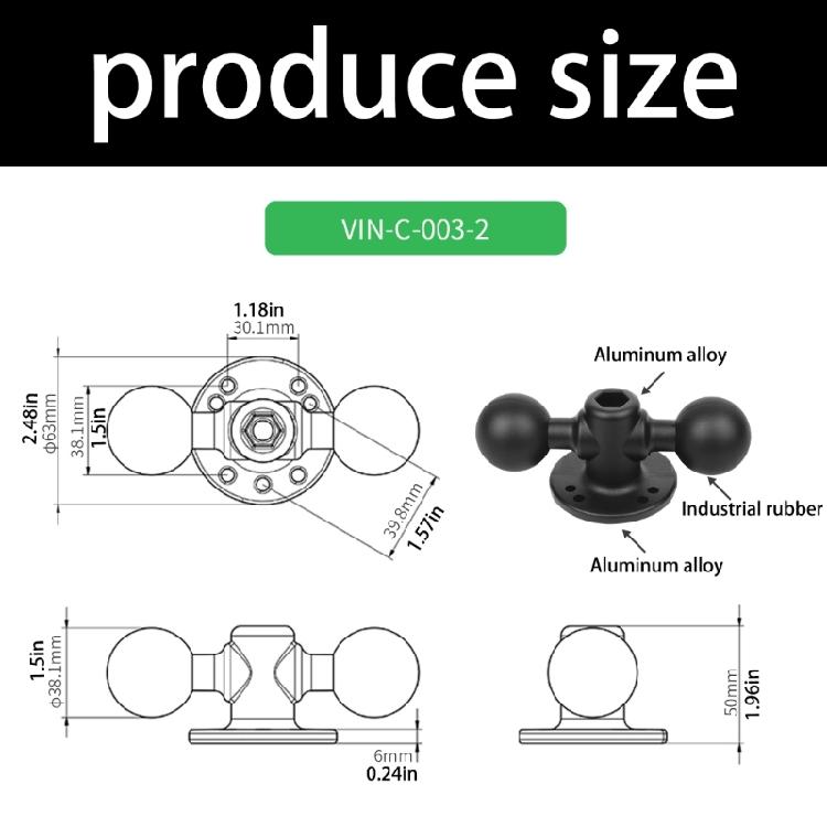 View-Adjusting 2-Ball Base Mount for Fish Finder and Navigation Use, 1.5 Inch 38Mm Round Base for Supported Hardware Arrangements in Vehicles