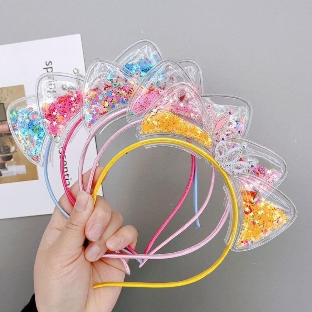 Cat Ears Quicksand Hair Band Crown Rabbit Ears Children's Hair Accessories Students Share Kindergarten Prizes Sequined Elements