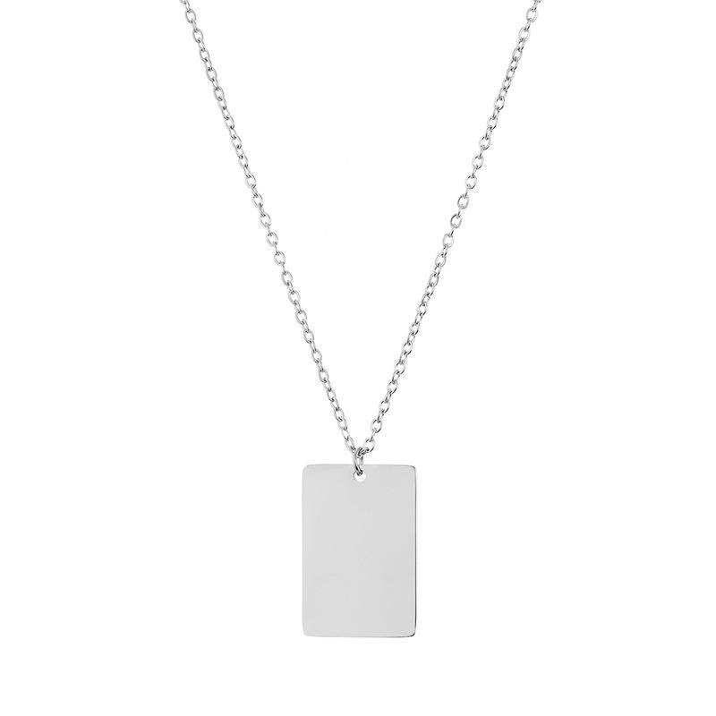 European and American Light Luxury Stainless Steel Square Pendant Necklace, 18*12MM, Fashionable and Versatile.