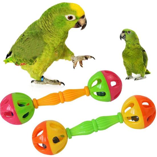 Pet Bird Parrot Hollow Double-head Bell Ball Rattle Bite Chew Interactive Toy