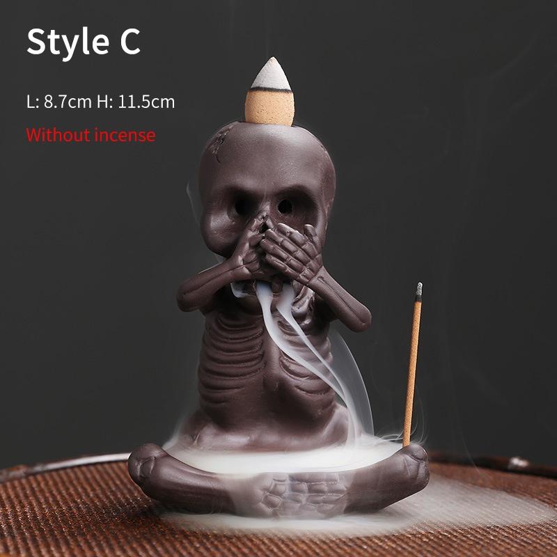 

Purple Clay Backflow Incense Burner Halloween Gift American Style Skull Small Ghost Backflow Incense Burner Ornament C