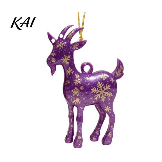 Holiday Party Decorations 2D Acrylic Goat Christmas Tree Ornament, Zodiac Hanging Pendant with Gold String, Year Festive Supplies of The Ornament