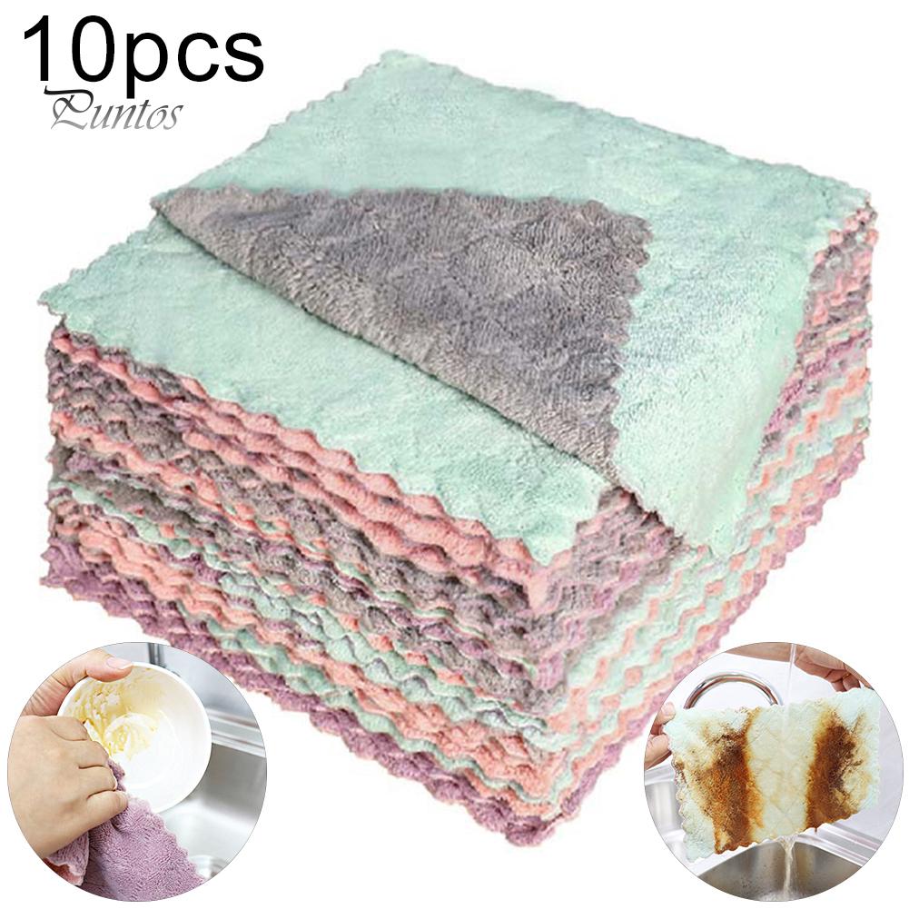 Home Kitchen Thicken Water Absorbent Coral Velvet Cleaning Dish Cloth Towel 10Pcs
