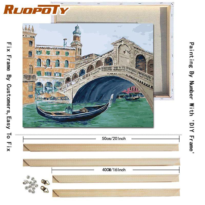 RUOPOTY City and Countryside DIY Painting By Numbers Landscape DIY Frame Oil Painting Modern Wall Art Living Room Decor 40x50cm