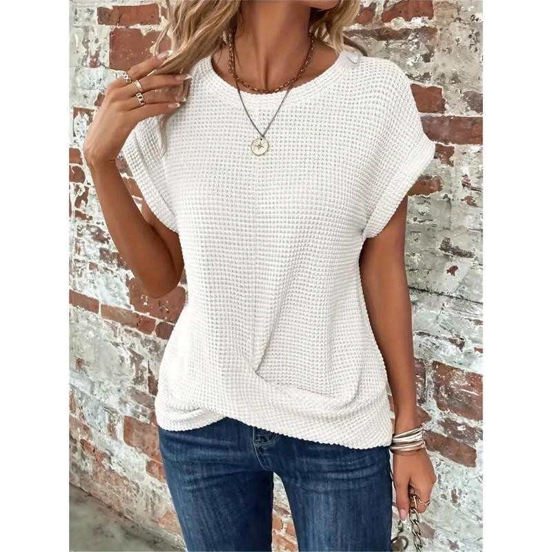 Solid Color Round Neck T-shirt Top