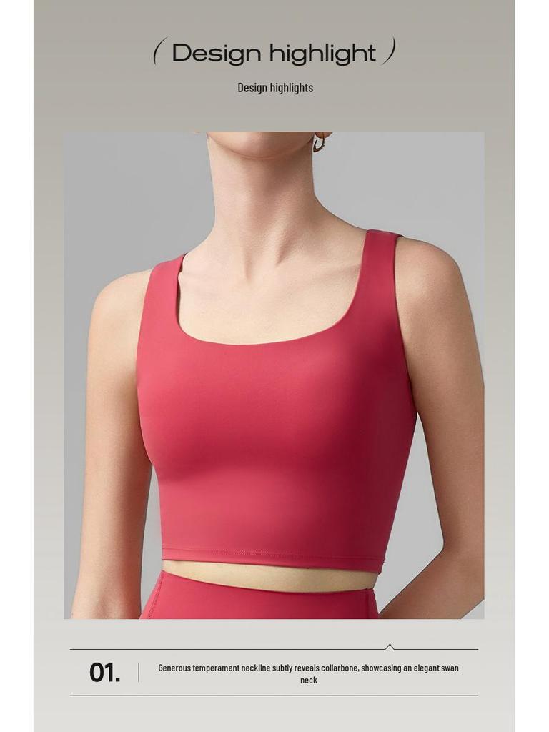 Damen Sport-Tanktop mit Schmetterlingsrücken und stoßfestem BH, festen Cups, ideal für Pilates und Yoga.