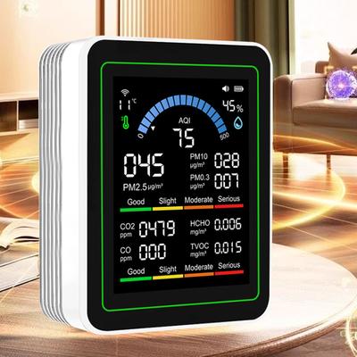 Testador de Qualidade do Ar para PM2.5 PM10 CO AQI CO2 TVOC HCHO Temp com Alertas de App WiFi para PM2.5 PM10 CO AQI para Casa Carros Plantas Animais