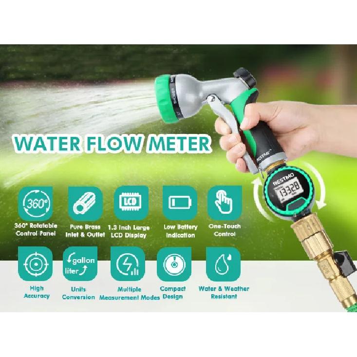 High Accuracy Digital Water Flow Meter Measure Water Consumption and Flow Rate for Outdoor Garden Watering/RV Water Tank Filling