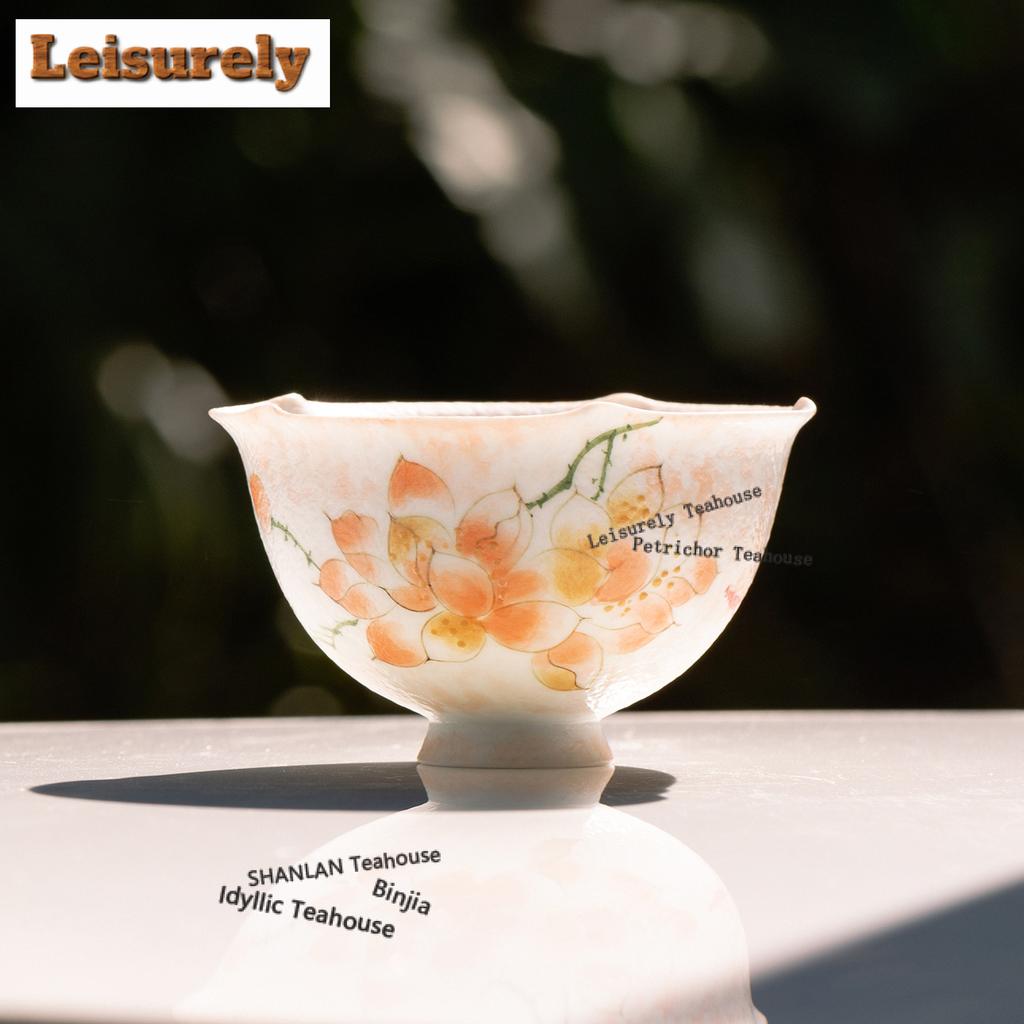 100ml Hand-painted Powder Magnolia Flower Mouth Teacup Aesthetic Tea Bowl Jug Tea-tasting Personal Cup Chazhan Master Cup Teaset