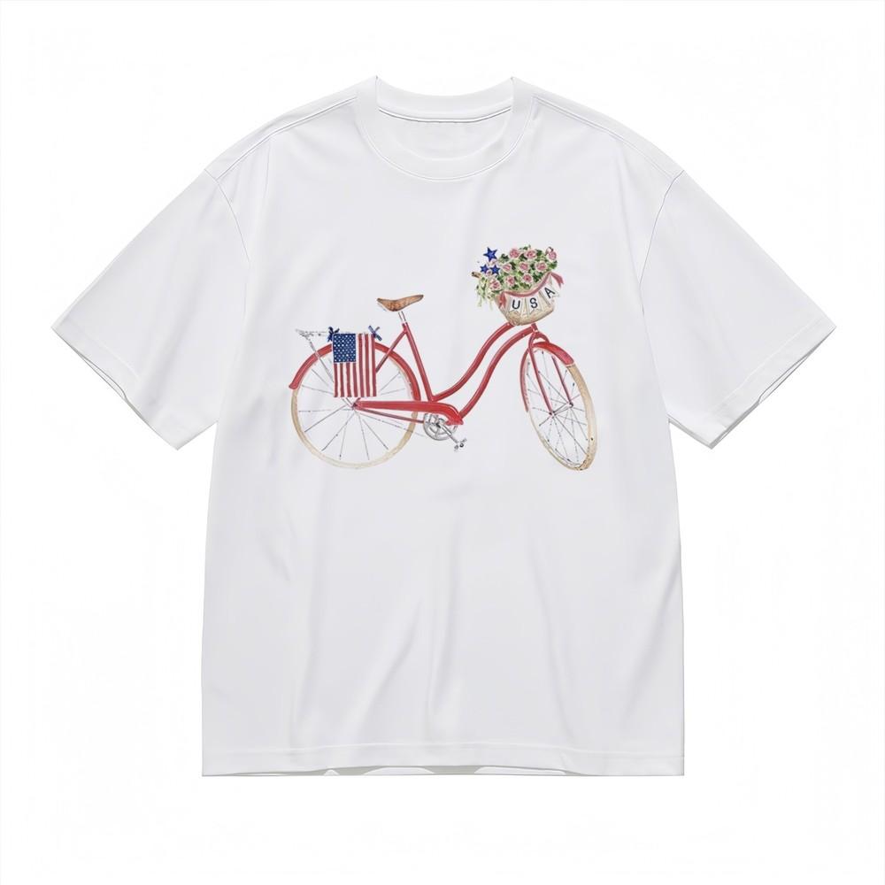 Men's Fashion Comfortable Classic T-Shirt Patriotic Bicycle Graphic Cotton Tops