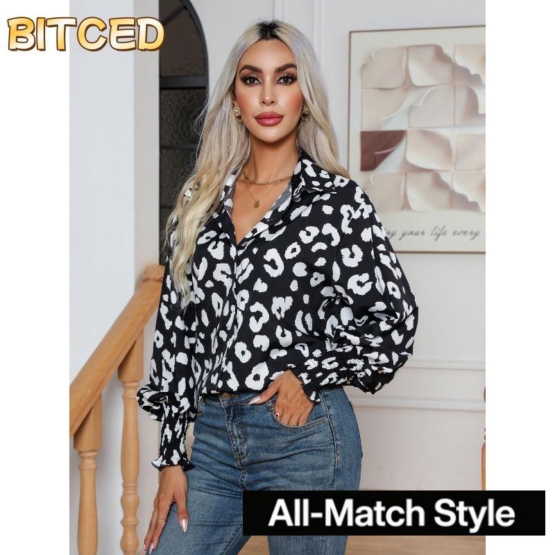 BITCED Damen Mode Lässige Langarm POLO Kragen Blusen & Hemden