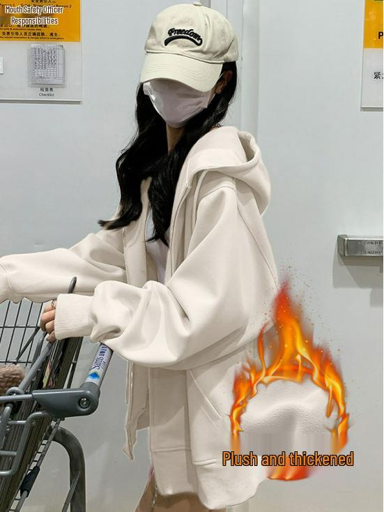 2025 Nová růžová mikina s kapucí a kardigan v korejském stylu pro ženy - Lehká, volný střih pro raný podzim/jaro