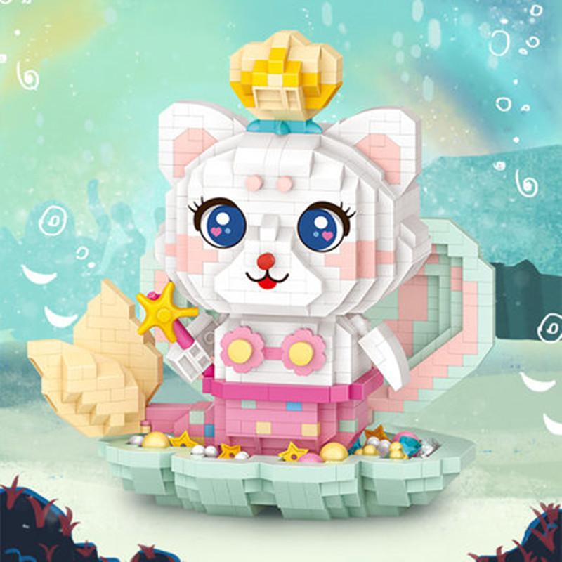 Charming Cat Mermaid Building Blocks Toys for Girls Birthday Gift Animals Blocks Collection Assembly Toys for Children Adults
