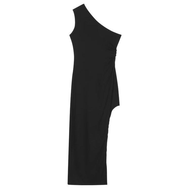 Spice girl pure desire wind slant shoulder hip vest skirt women's summer design sense niche elastic sexy thin dress tide