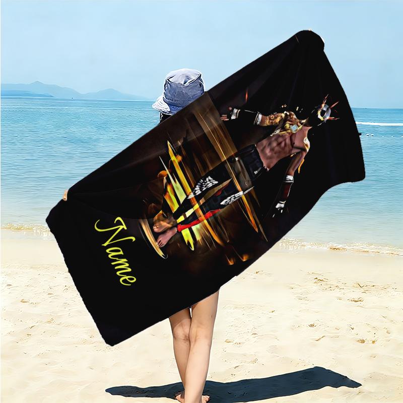 Personalized Cyberpunk Soldier Portrait Beach Towel Microfiber Beach Towel Thin Absorbent for Beach Swimming Yoga Bath Sports. 0910432