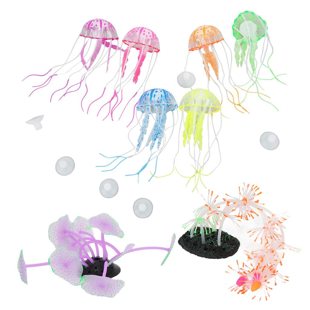 8pcs Aquarium Glowing Decoration Silicone Artificial Plant Fish Tank Jellyfish Coral Ornament