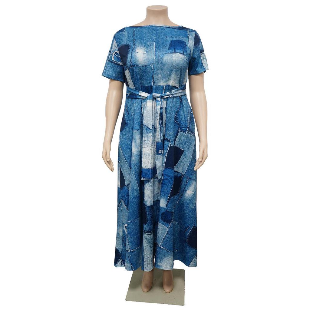 Women's Plus Size Elegant Lace-up African Long Dress - Spring/Summer 2024 Fashion