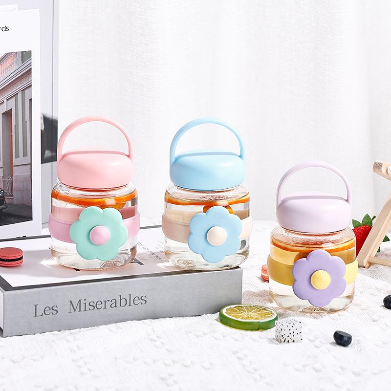 Nouvelle Tasse Grosse Fleur Créative Tasse en Verre Portative Tasse Cadeau Mignonne Tasse à Eau Simple et Fraîche Impression