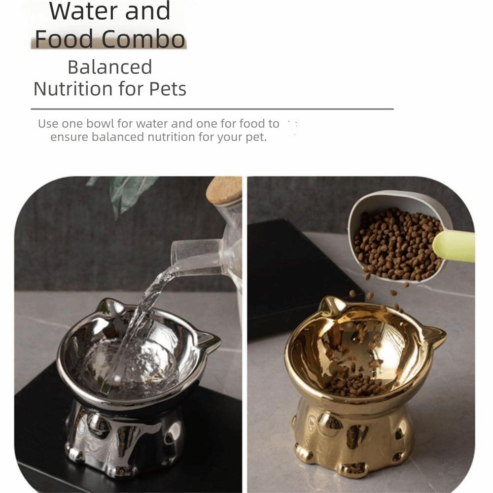 Anti-Spill Ceramic Cat Bowl Cat Shaped Cat Water Bowl Elevated Pet Food Feeder Cat Drinking