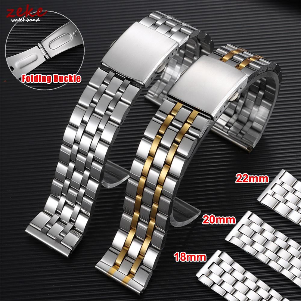 Wristband 18mm 20mm 22mm Stainless Steel Watch Bracelet Double Press Folding Buckle Strap for Men Silver Gold Metal Watch Band