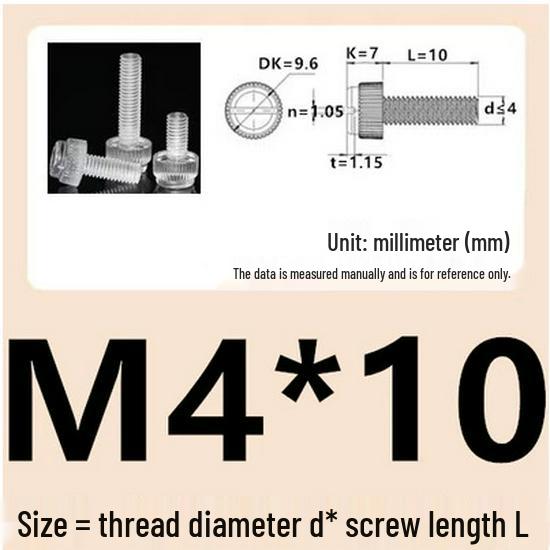 M3-M8 Hand-Tightened Transparent Acrylic Knurled Screw 