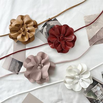 Boho Flower Waist Belt for Women Girls Floral Faux Leather Rope Waist Band Wedding Dress Thin Waistband