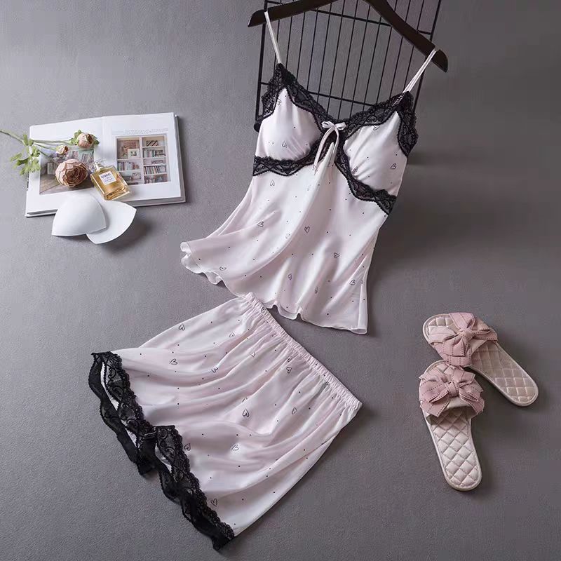 Pajamas sexy temptation women suspender nightgown nightgown set, imitation silk nightgown ice silk summer loungewear
