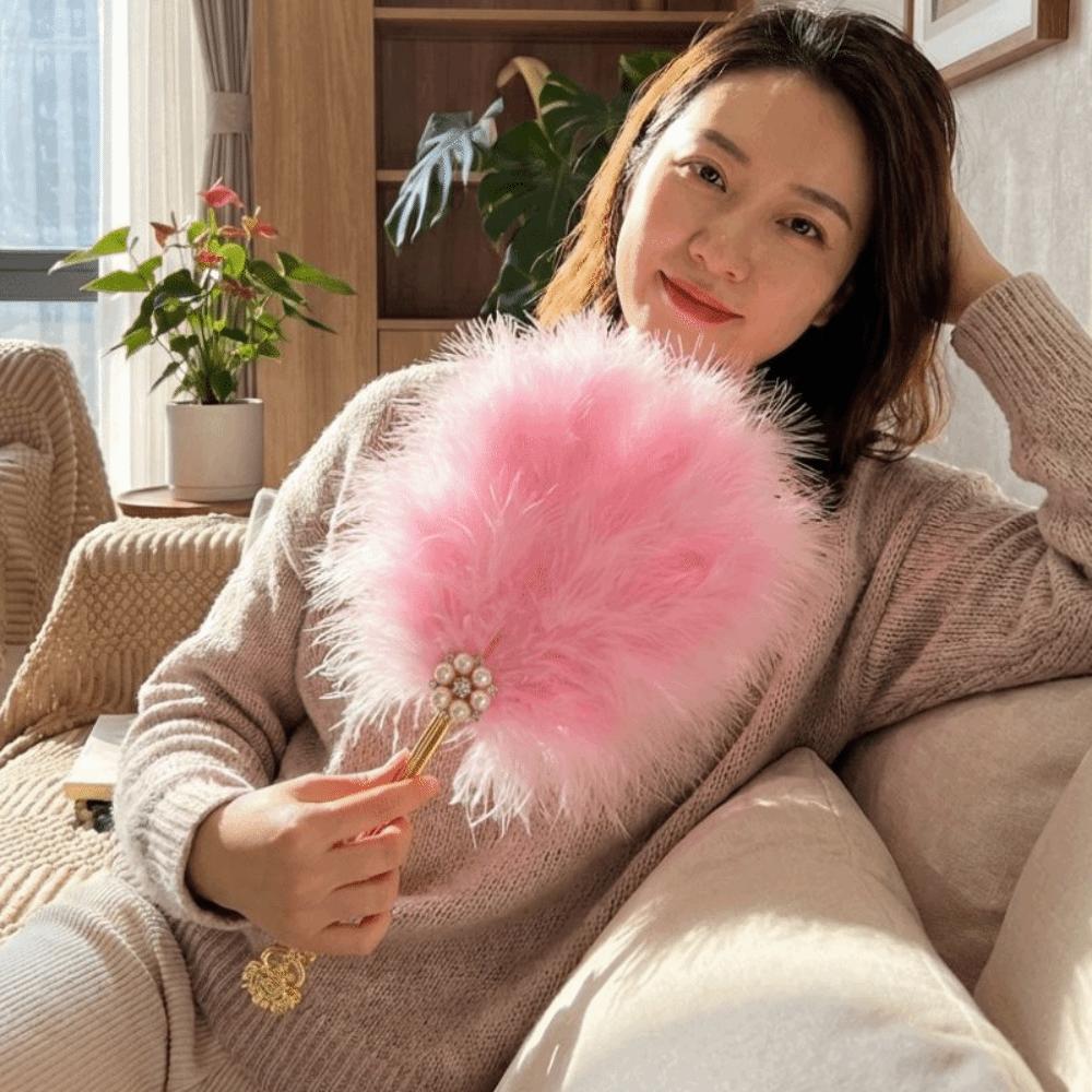 Exquisite Pearl Portable Fan Fairy Style Chinese Style Fan Creative Dance Fan  Party Props