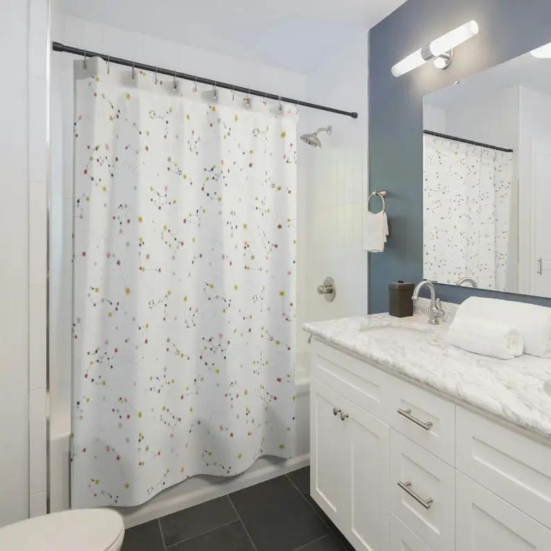 Celestial Shower Curtain - Constellations & Stars, Boho Style, Space Theme, Astronomy Bathroom Decor W60H190(CM)-1 Pcs