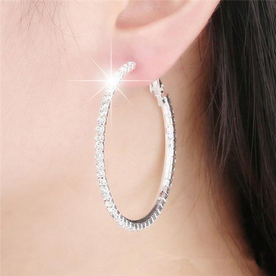 Elegant Big Circle Round Hoop Earrings Women Rhinestone Inlaid Wedding Jewelry