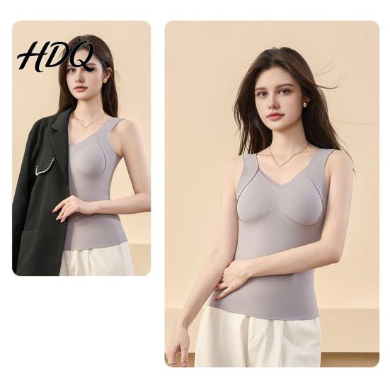 Invisible Vest Seamless Slim Fit Warm Camisole Women Thermal with Built-in Bra Sleeveless Base Layer Velvet Tops for Autumn Winter Comfy Undershirt