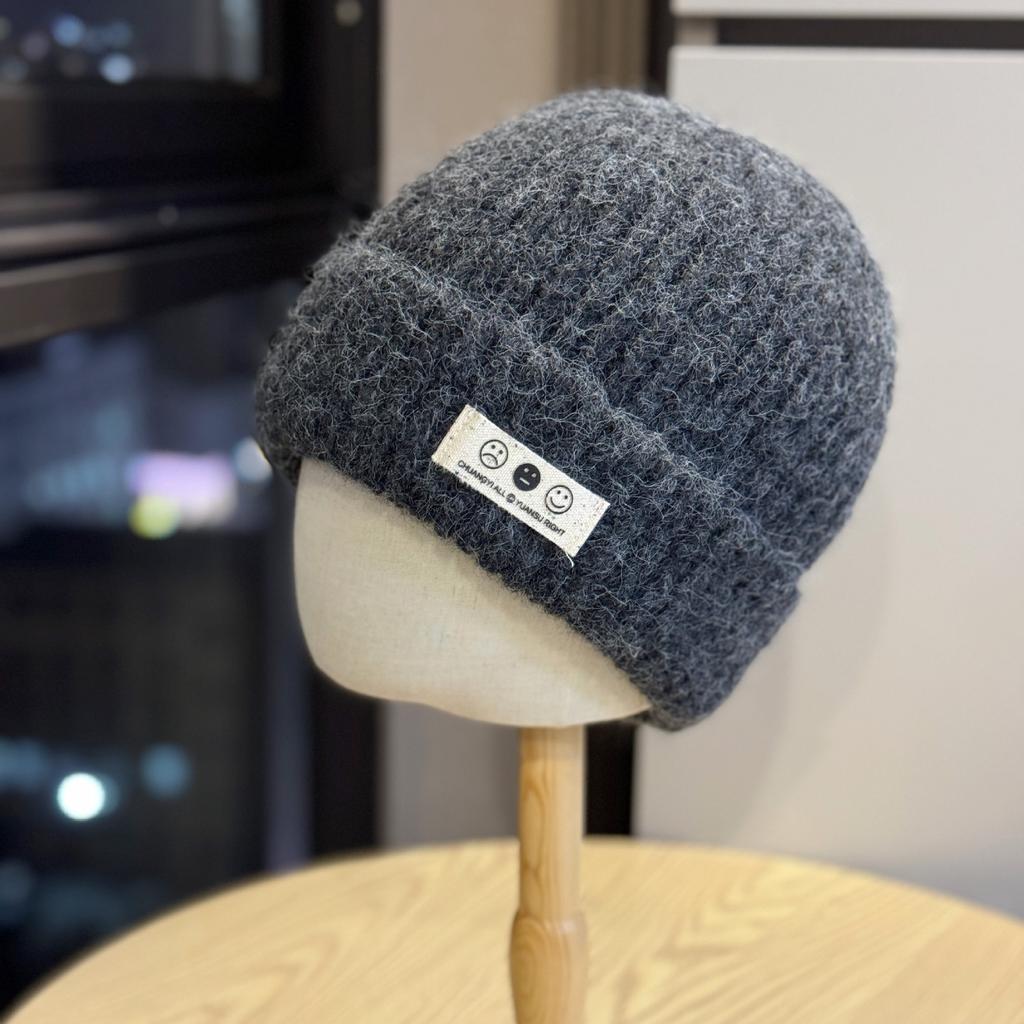Korean Version Ins Smiling Face Wool Hat for Women Autumn and Winter New Thickened Warm Baotou Hat Showing Face Small Ear Protection Knitted Hat